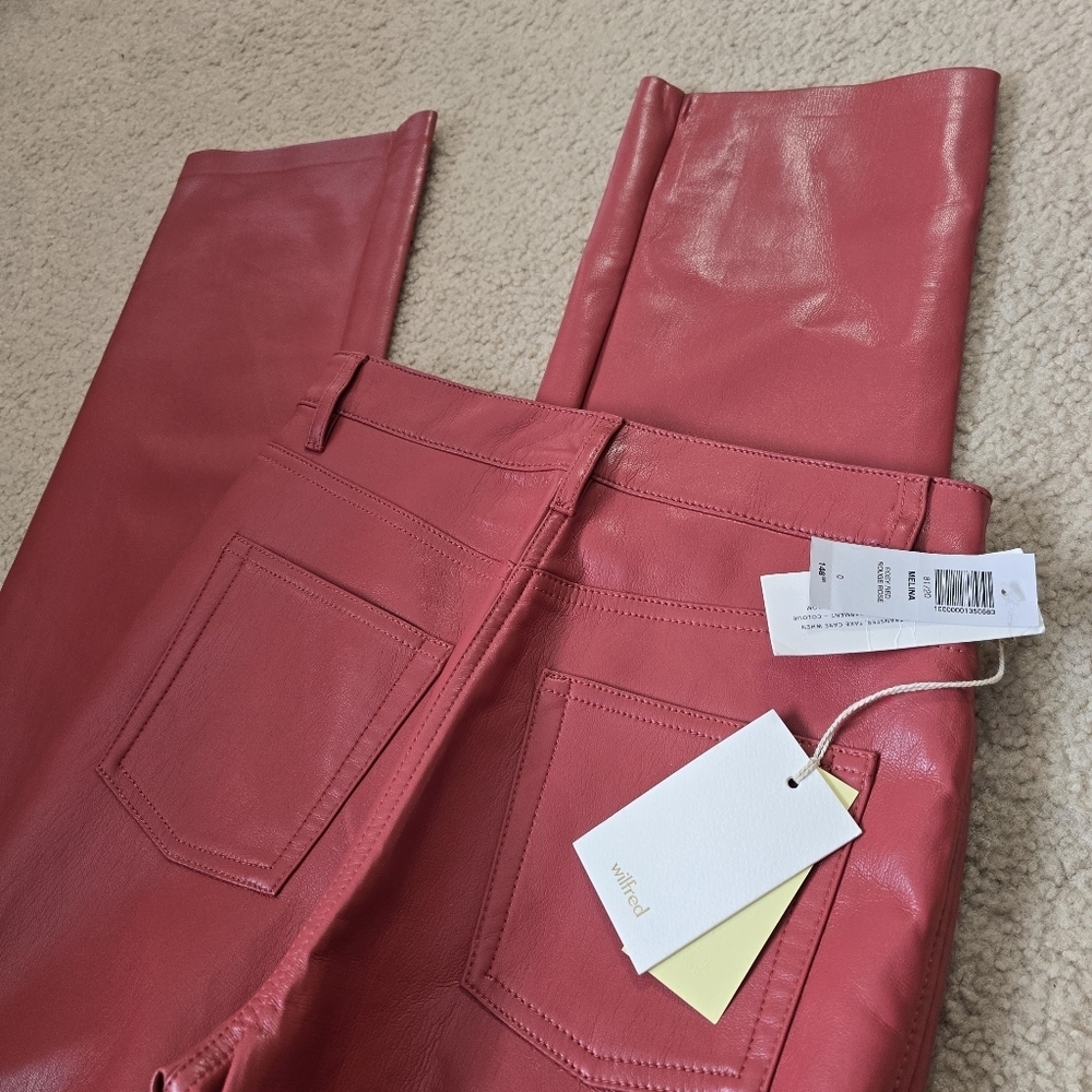 NWT Aritzia Wilfred The Melina Pant Vegan Leather - Rosy Red- SOLD OUT - Picture 3 of 12